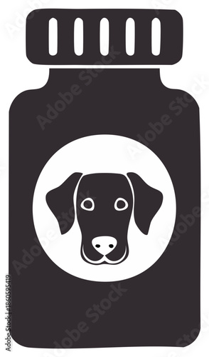 Stylized Dog Pet Vitamin Supplement Bottle, Canine Health, Veterinary Care and Wellness Icon