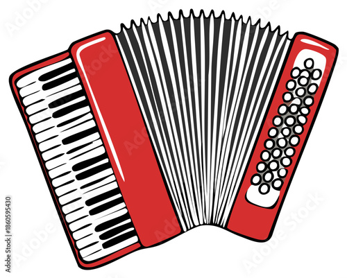 Red accordion instrument isolated on white background