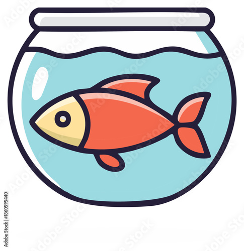 Cartoon Goldfish Swimming in a Clear Fishbowl Aquarium Pet Animal Illustration
