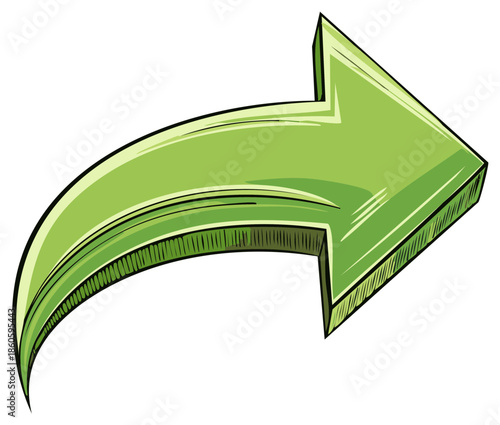 Illustration of a Curved Green Arrow Pointing Rightward for Directional Signage and User Interface Design