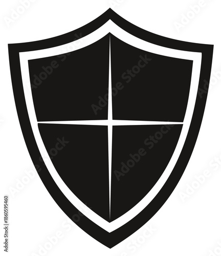 Classic black shield icon with white outline and cross division safety emblem