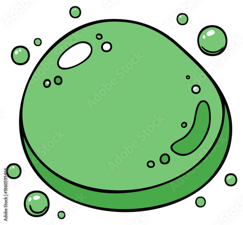 Cartoon Green Blob with Small Bubbles, Clean Freshness Concept, Graphic Style