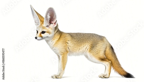 Photography Adorable Fennec Fox Standing on White Background