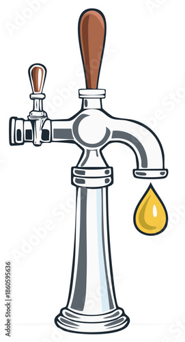Cartoon Beer Tap with Dripping Golden Liquid