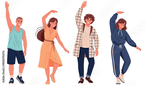 Diverse young adults dancing in casual attire