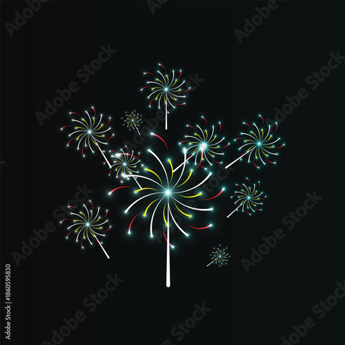 Vibrant display of colorful fireworks exploding in the night sky, celebrating a festive occasion