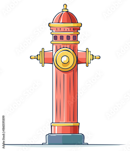 Vibrant red and yellow fire hydrant illustrated in a clean cartoon style for urban safety concepts