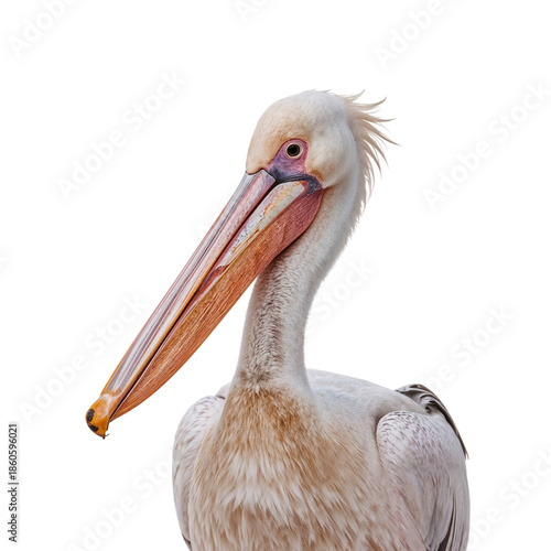 Pelican With Long Beak Standing Against White Background in a Natural Setting