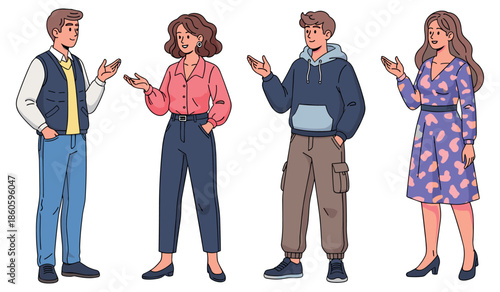 Group of diverse young caucasian adults engaging in conversation