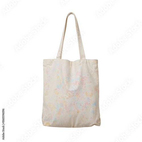 Tote Bag With Colorful Design Displayed on a Plain Background in a Studio Set...