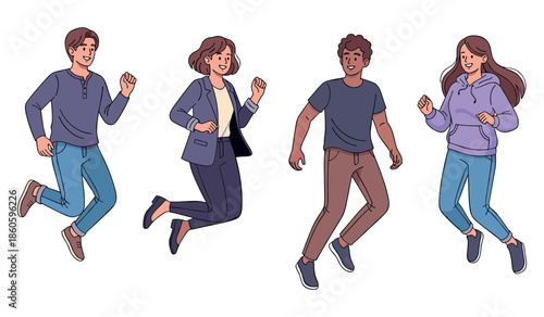 Diverse young adults joyful jumping