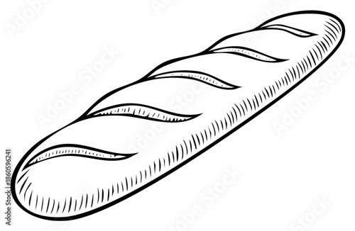Simple line drawing of a French baguette with scoring on its crust