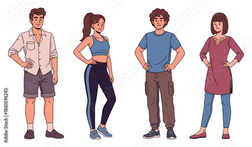 Diverse group of animated young adults standing confidently