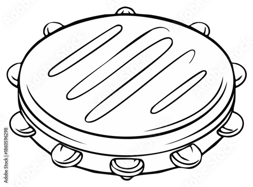 Musical Instrument Tambourine Black and White Line Art Illustration Shaker Rattle Rhythmic Percussion Rhythm Creation