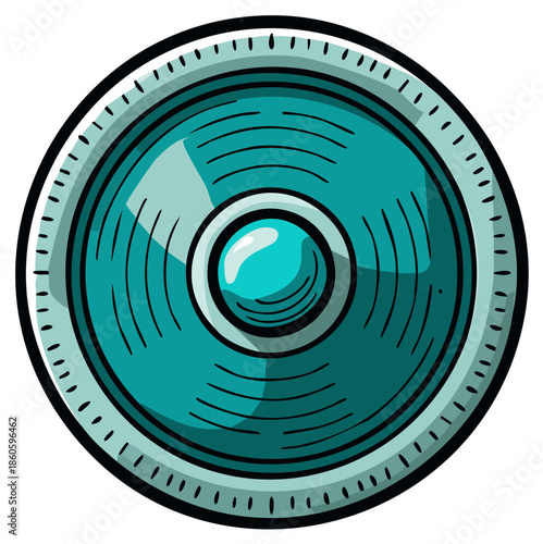 Stylized Graphic Illustration of a Futuristic Audio Speaker or Robotic Eye