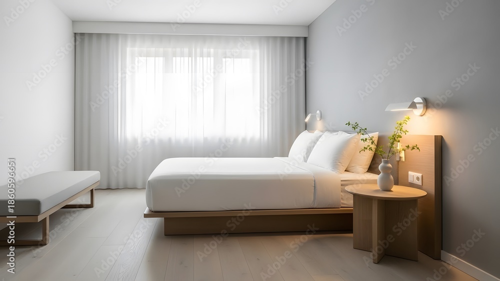 Fototapeta premium Modern Minimalist Bedroom Interior Design with Natural Lighting