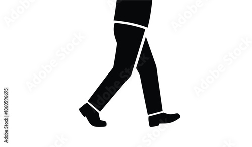 Simple black silhouette depicting a person walking forward in a casual style