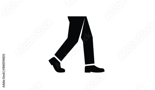 A simple black silhouette depicts a person walking with one leg forward
