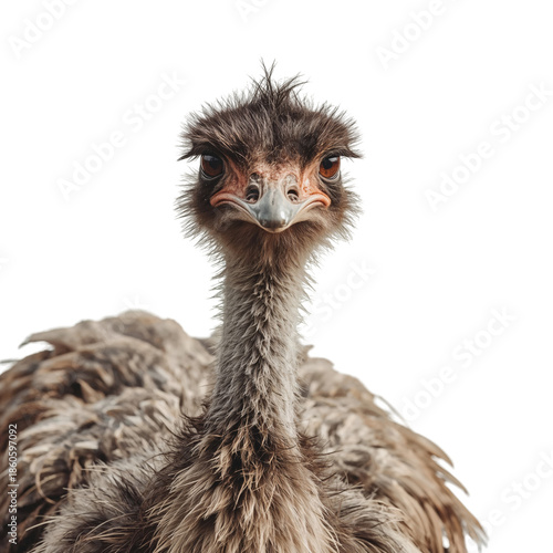 Ostrich Stands Tall Against White Background in Natural Posture During Daytime