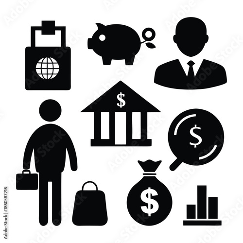 business man with money and bag on white background