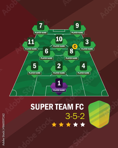 Soccer Football 4-3-3 Strategy Formation Lineup Infographic. tactical board line up football. Professional Football Team Player Lineup Chart with 4-3-3 Formation. world cup 2026 graphic set