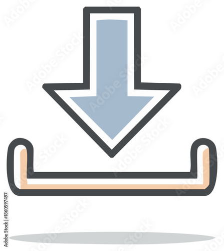 Download icon symbol illustration with down arrow in a doodle line art style