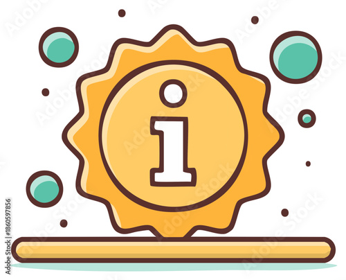 Helpful information sign illustration with sunburst and bubbles for user assistance guidance