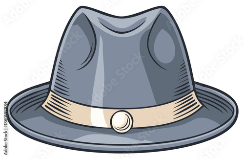 Classic Grey Fedora Hat with Beige Band and Pearl Accent