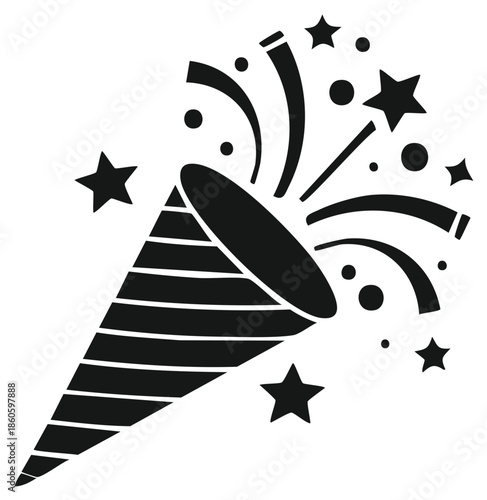 Exploding Party Popper Emitting Streamers Confetti and Stars for Celebration Events