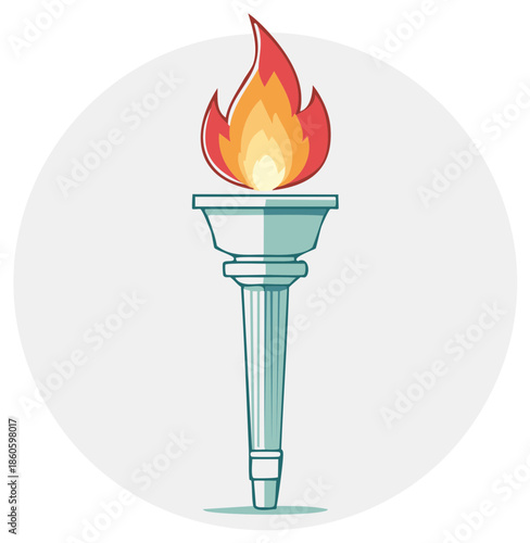 Cartoon torch with flames inside a light gray circle