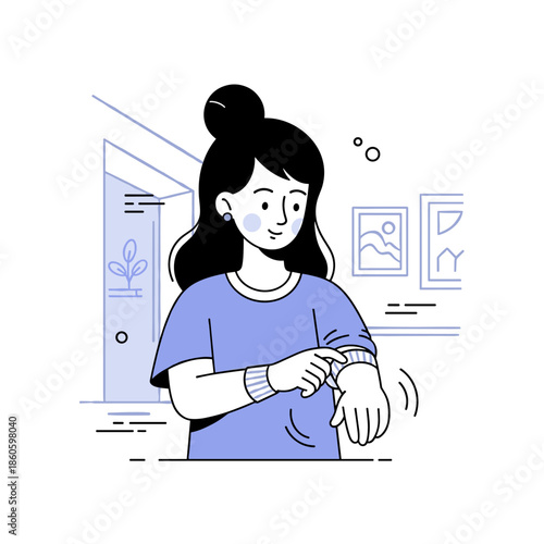 Young asian female adjusting smartwatch at home