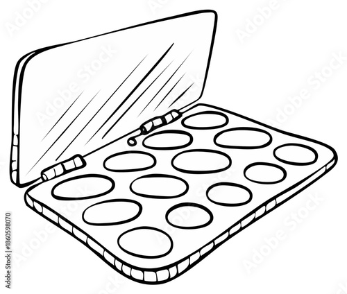 Open Makeup Palette with Mirror, Line Drawing for Beauty and Cosmetic Themes