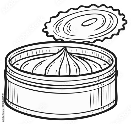 Open canned food, hand drawn illustration. Food graphic.
