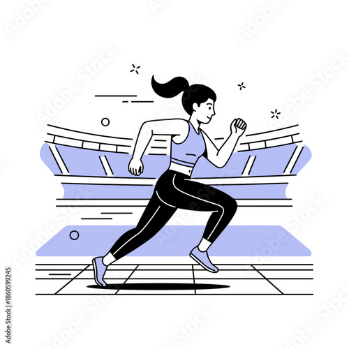 Young caucasian female runner exercising at outdoor track stadium