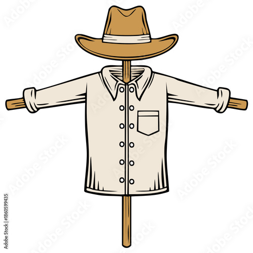 Cartoon scarecrow illustration with hat and shirt