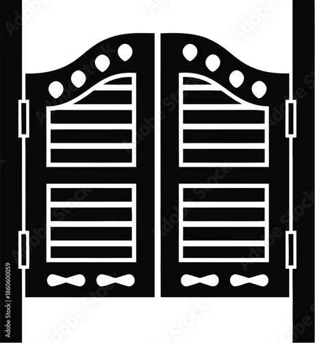 A simple black and white illustration of a western saloon style door