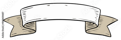 Hand drawn vintage ribbon banner illustration. Blank retro sketch scroll for text label or title decoration.