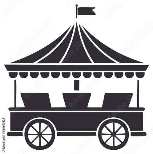 Circus tent food cart with decorative flag and wheels silhouette