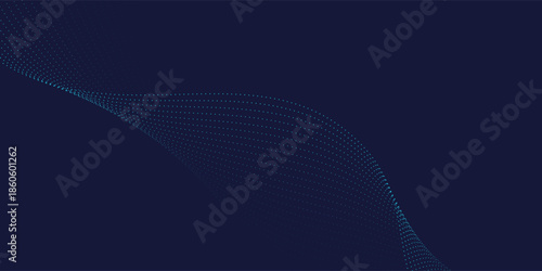 Flowing dots particles wave pattern in blue green colors. Vector curve light line. Abstract background banner design for music, Ai technology, neural network concept