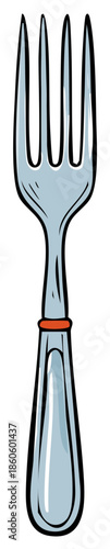 Fork Illustration with Four Tines and Decorative Orange Ring for Eating and Dining