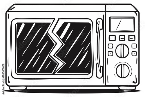 Broken microwave appliance cartoon illustration damaged repair failure concept