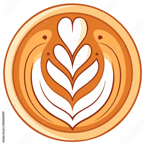 Latte Art Heart and Tulip Pattern Top View Coffee Drink Design