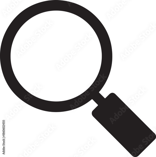 A clean of a black magnifying glass white search zoom