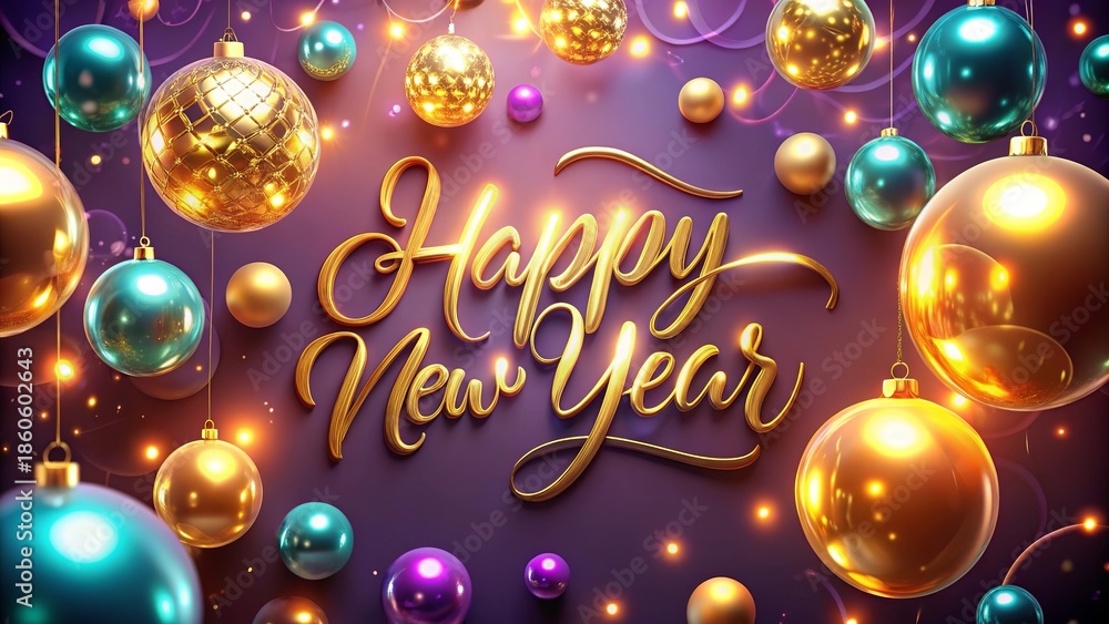 Naklejka premium Luxury Happy New Year artwork featuring elegant golden festive elements.