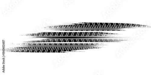 Tire tread marks, wheel textures, tire marks - car racing, motocross, drift, rally, off-road and others. Vector black isolated texture in grunge style with splashes.eps10