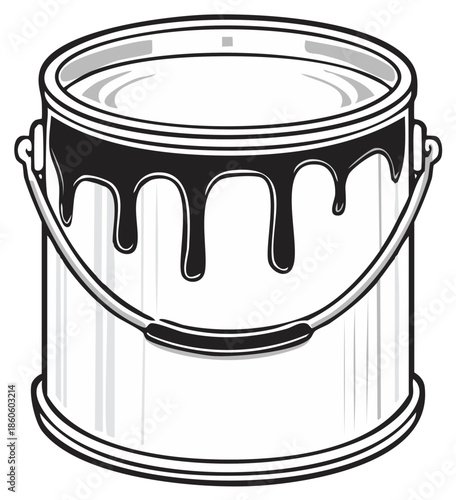 Black Paint Overflows from a Can Black Dripping Paint Monochrome Illustration