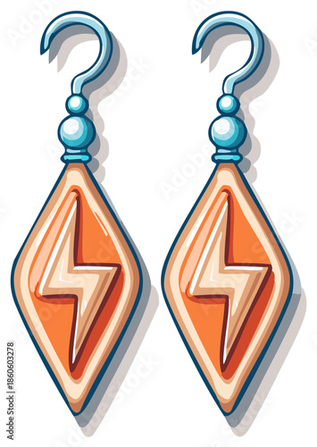 Cartoon styled pair of earrings with lightning bolt motif