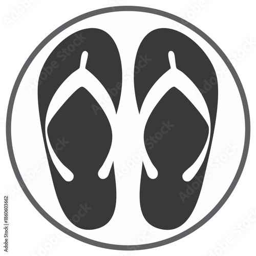 Simple flip-flop icon. Summer beach sandal symbol in a round frame.