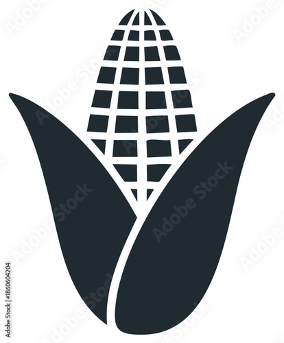 Iconic corn ear vector illustration with husks and kernels in a minimalist style