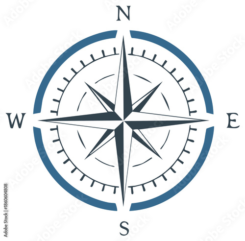 Classic Mariner's Compass Rose with Nautical Directions North South East West and Detailed Wind Rose